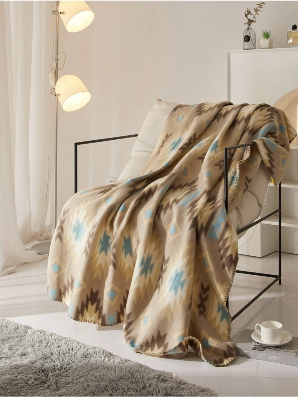 Mainstays Neutral Aztec Print Lightweight & Soft Fleece Throw Blanket 50 X 60.